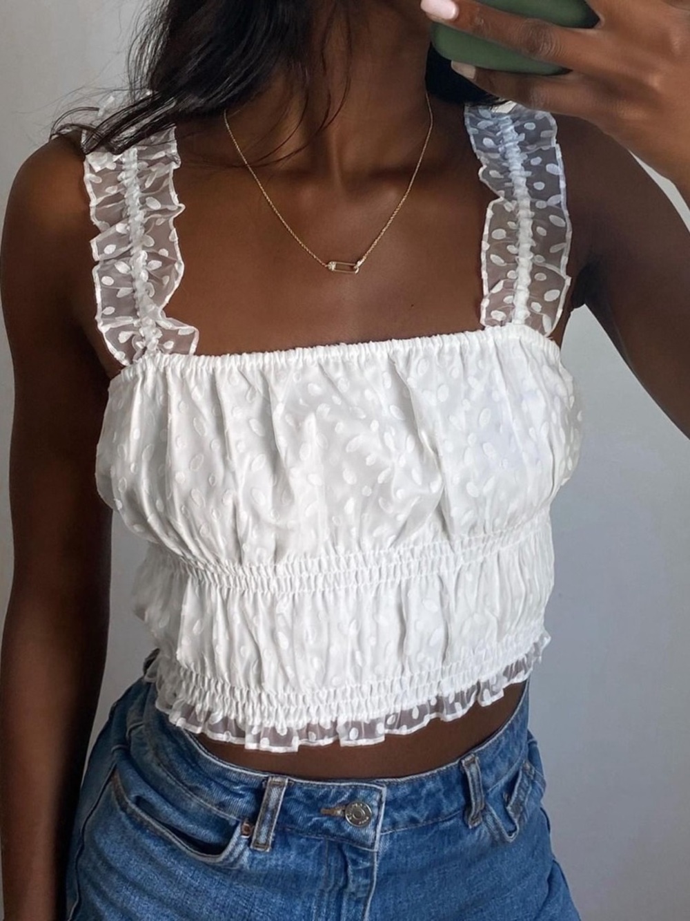 Camila Coelho Eugenie jacquard organza ruffled crop top size S small